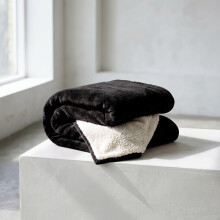 (Black, DOUBLE: 150cm x 200cm) Sherpa Mink Blanket Reversible Throw Single Double King Size