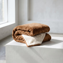 (Camel, SINGLE: 130cm x 150cm) Sherpa Mink Blanket Reversible Throw Single Double King Size
