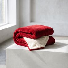 (Burgundy Red, SINGLE: 130cm x 150cm) Sherpa Mink Blanket Reversible Throw Single Double King Size
