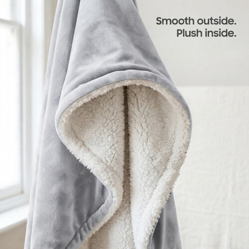 (Silver, DOUBLE: 150cm x 200cm) Sherpa Mink Blanket Reversible Throw Single Double King Size 2