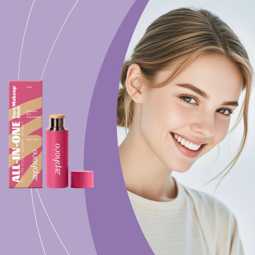 zephoco Multi-Purpose Makeup Stick (Light), Natural Lightweight & Smooth Finish, Hydrating Soft-Focus Easy-Use