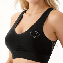 Zeriluna Breathable Mesh Rhinestone Sports Bra, Shockproof Wide Straps, Comfortable Fitted Camisole