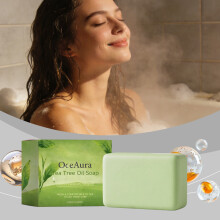OCEAURA Tea Tree Essential Oil Cleansing Soap, Gentle Comforting Skin Cleansing, Fresh Long-Lasting Fragrance