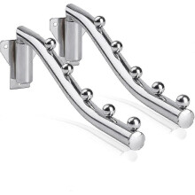 2 Pieces 180 Rotatable Stainless Steel Clothing Hook Foldable Wall, 5 Hook Wall Bracket Clothing Fan Metal Wardrobe Hook Swing Arm Hold