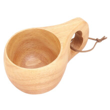 Wooden Camping Cup with Handle Hand Polishing Beautiful Wood Grain Eco Friendly Coffee Mug for Hiking