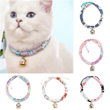 Hund Katt Valp Justerbart Bomullslinne Blommigt Halsband med Klocka, Mjukt Halsband för Liten Hund Katt Kanin