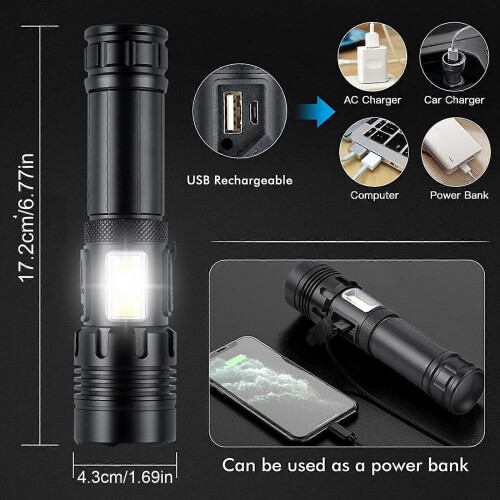 XHP70 Strong Light USB Charging COB Red Light Side Light Telescopic Zoom Output Mobile Charging Flashlight 1