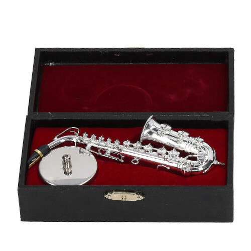 Altsaksofonpynt Minisaksofondekorasjon Musikkinstrumentmodell Gave med eskebase 14 cm