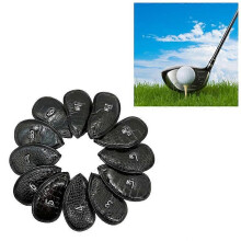 12-in-1 golfclubkapjesset van PU-leer met zwarte lychee-textuur