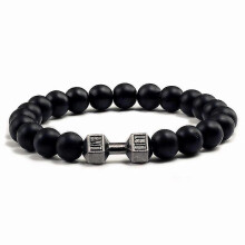 Adjustable Barbell Bracelet with Volcanic Rock Anxiety Bead for Men Yoga Dumbbell Accessory Gifts