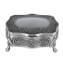 Cutie de bijuterii metalică cu model gravat, cutie de bibelouri vintage rafinată, cu interior din catifea moale pentru