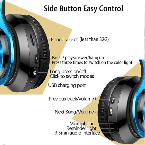 Bluetooth Headphones OverEar Foldable Wireless Headset With BuiltIn Noise Reduction Microphone FM SD/TF Card Blue 1