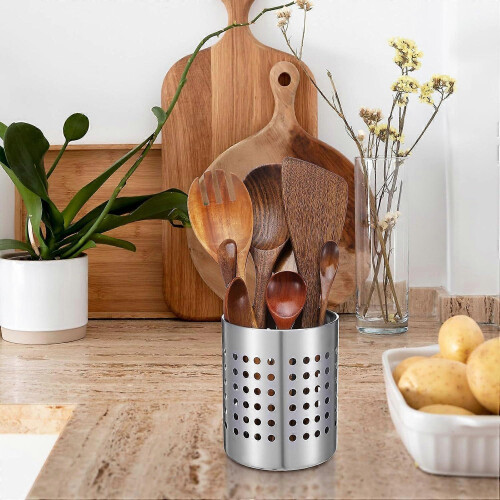 Stainless Steel Utensil Holder Set, RustResistant Kitchen Organizer for Countertop, 3 Pack Silver 2