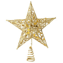 Five-Pointed Star Christmas Tree Topper in Gold Glitter Wire, Large Size Decorative Accent for Holiday Decor