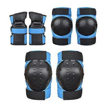 Conjunto de 3 piezas de protección para patinaje sobre ruedas: rodilleras azules, coderas y muñequeras. Talla ajustable y mat