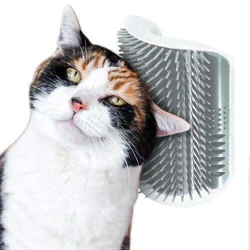 Self-Care Brush for Cats - Light Gray, Wall-Mountable, Suitable for Corners and Flat Surfaces, Durable Design 1