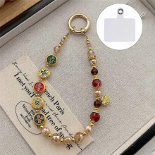 Lanière de téléphone A1123 de 30 cm, motif porte-bonheur chinois, avec carte blanche amovible, perles de cristal, pendentifs en ém