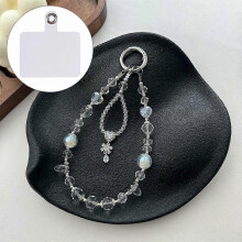A1198 Porte-clés/bracelet/breloque pour téléphone portable en cristal de 30 cm avec perle, zircone et cœur, orné d'un nœud et d'un