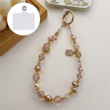 Lanière de téléphone A1120 de 30 cm avec motif chat porte-bonheur, carte blanche vierge amovible, chaîne à perles et breloque pour