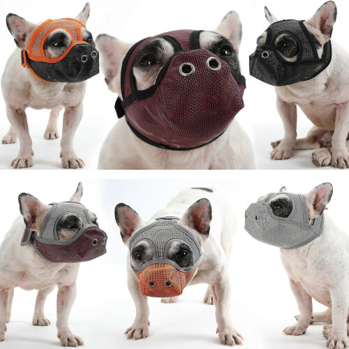Dog Muzzle Breathable Mesh for Short Snout Dogs Prevent Biting Barking 2