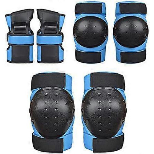 3 Set Protective Gear for Roller Skating - Blue Knee Pads, Elbow Pads, Wrist Guards - Adjustable Size and Durable Material 1