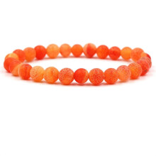 Armband mit Natursteinperlen (8 mm), weißen und orange-roten Edelsteinen, verstellbar, Unisex-Schmuck