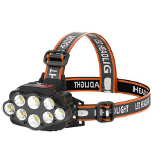 Stirnlampe mit 8 LEDs, hell, USB-aufladbar, inklusive 2 Batterien, 4 Leuchtmodi, wasserdicht, ideal für Outdoor-Aktivitäten wie La