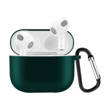 Silikon-Schutzhülle für AirPods 3 in Unifarbe mit Haken (Dunkelgrün)