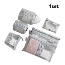 Ensemble de 6 sacs de rangement zippés en filet, de couleur verte, violette et grise, pour organiser accessoires numériques et pro
