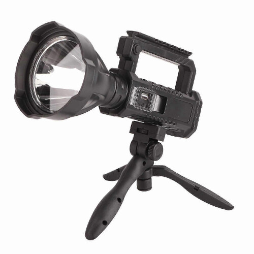 LED-spotlight met groot bereik, USB-oplaadbaar, compacte zaklamp met statief.