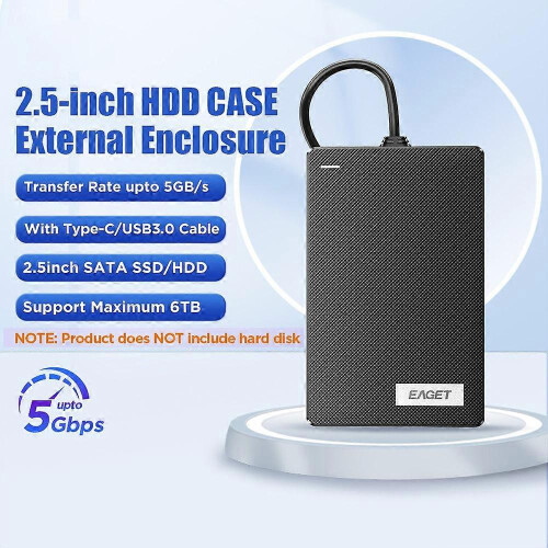 Carcasă HDD EAGET CE10 de 2,5 inci, USB 3.0, SATA, pentru hard disk extern, cu cablu USB-A 1