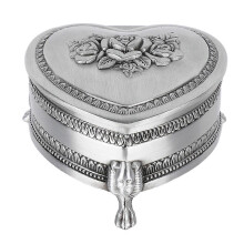 Metalen hartvormig sieradendoosje, antiek hartvormig rozenvormig snuisterijendoosje, vintage sieradenorganizer voor ringen en oorb
