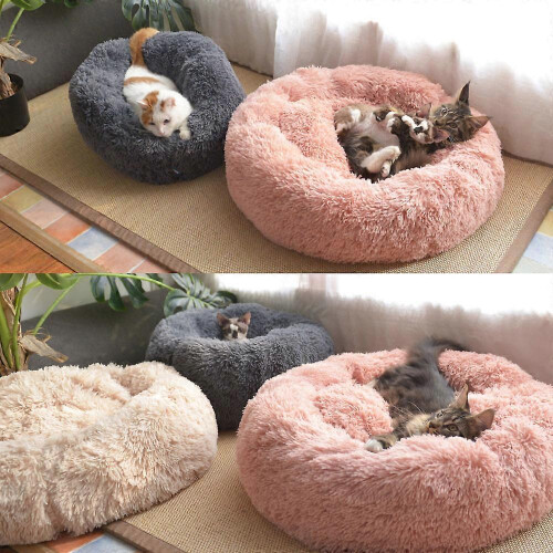 Panier rond en peluche douce pour chats et petits chiens 1