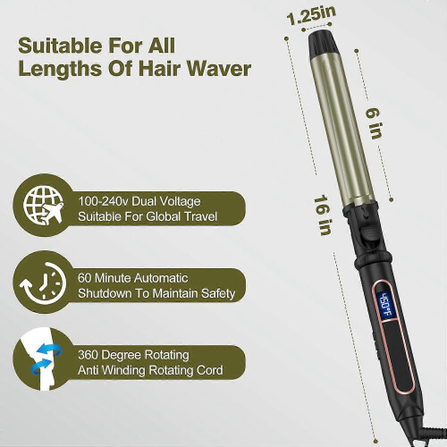 Rotating curved iron-25 inch hair curl, multi-level adjustment temperature LCD display, easy to use 2