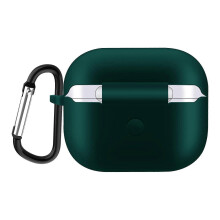 Ochranné pouzdro na sluchátka z jednobarevného silikonu pro AirPods 3 s háčkem (tmavě zelené)