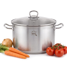 MTS Stainless Steel Stock Pot with Vented Glass Lid 9L Induction Soup Cooking Pot