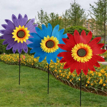 Tuinzonnebloem windgong set van 3 - Decoratieve windmolen zonnebloem buitenornamenten voor gazon en tuin