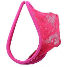 Heren C-Pants T-Back Kanten Ondergoed Bodysuit met Choker in Felroze, One Size Fits All, Sexy Lingerie