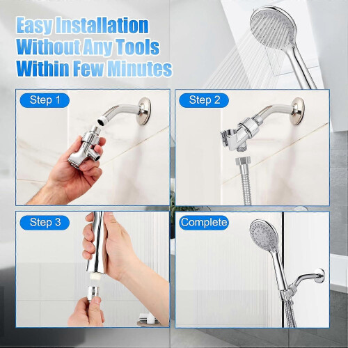 Removable Hand Shower Head with Hose - High-Pressure 5 Functions, Durable Plastic, Adjustable Spray, Universal Fit 1