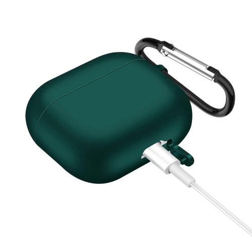 Solid Color Silicone Earphone Protective Case for AirPods 3, with Hook(Dark Green) 1