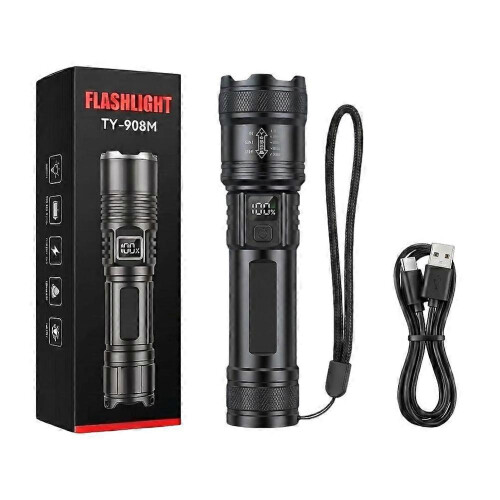 Digital Power Display Portable Flashlight - Lightweight Handheld Telescopic Focus Fast Charging
