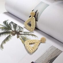 4 Pairs Rattan Earrings Woven Bohemian Earrings Handmade Straw Wicker Braid Hoop Drop Dangle Earrings For Women Girls