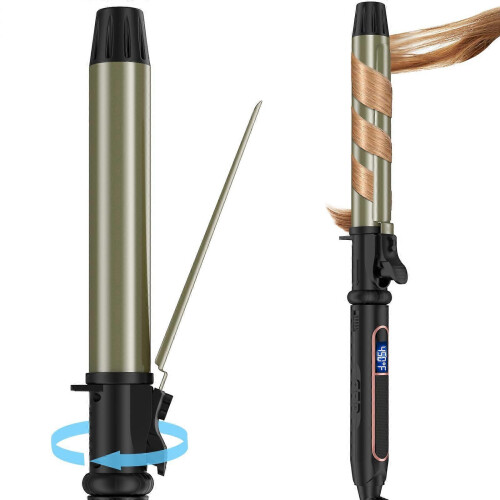 Rotating curved iron-25 inch hair curl, multi-level adjustment temperature LCD display, easy to use