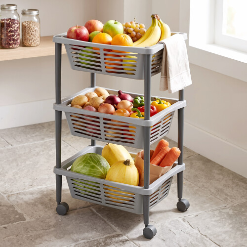 GEEZY GEEZY 3 Tier Vegetable Storage Rack Trolley on Wheels Kitchen Fruit Basket Organiser 1