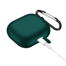 Yksivärinen silikoninen kuulokesuojus AirPods 3:lle, koukulla (tummanvihreä)