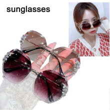 2024 New Fashion Rhinestone Sunglasses Women Face Slimming Sunglasses Internet Celeb Trendy Sunscreen Anti-UV Korean Style Glasses