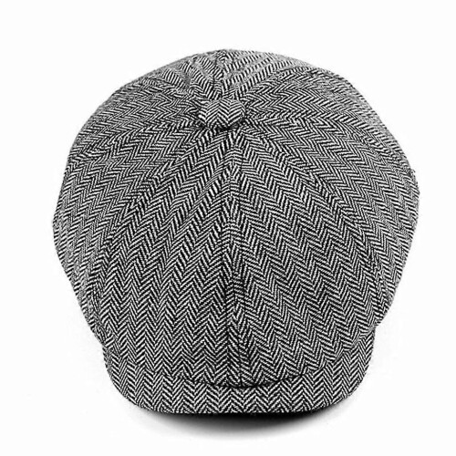 Șapcă plată bărbătească cu model herringbone în carouri 1