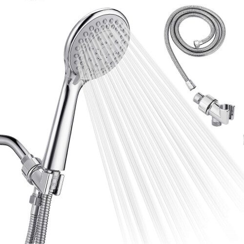 Removable Hand Shower Head with Hose - High-Pressure 5 Functions, Durable Plastic, Adjustable Spray, Universal Fit