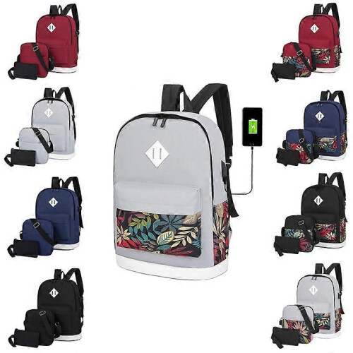 3 in 1 College Style Casual Backpack Student USB Charging Backpack 1