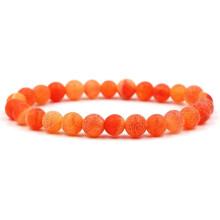Herre- og damearmbånd med natursteinperler, 8 mm, hvit perle, oransje rød edelsten, justerbart unisex-smykke